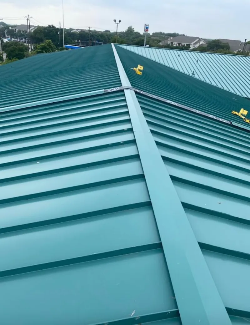 Green commercial metal roof ridge and valley for Metal Roof Repair in Riverbank